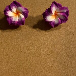 Purple and White Floral Earrings